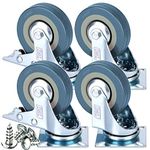 DSL Heavy Duty Braked 50mm Swivel Castor Wheels Trolley – Caster Wheels set of 4 – Rubbered Castors for Furniture – upto 200KG + Free Fitting