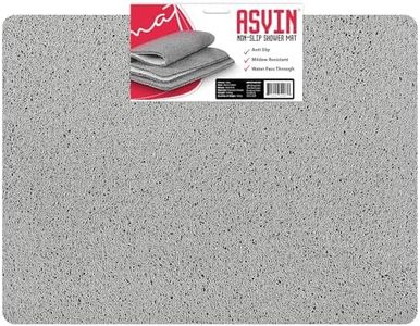 Asvin Large Anti Slip Bath & Shower Mat for Inside Shower & Wet Areas (60x80cm Grey) Quick Dry & Mould Resistant