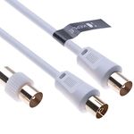 TV Aerial Ariel Cable Coaxial Extension Lead Freesat RF Male to Female Plug with Male Adapter Coax Coupler for Freeview TV, DVD, VCR, SKY HD Virgin, BT, TV Box Satellite Antenna M-F Splitter White 1m