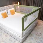 Kids Station Baby Safety Bed Rail - Foldable - Portable Bed Rail Safeguard Fence with 28 Adjustable Height 2.6ft or 80cm - Toddler Safety - 6ftx5ft or 180x150cm (2 Sides, Green, with Pocket)