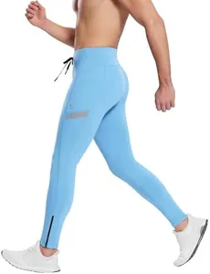 BALEAF Men's Running Tights Thermal Winter Cycling Pants Water Resistant Pockets Zipper Legs Cold Weather Gear Light Blue L