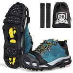 SHADDOCK Ice Snow Grips Anti-Slip Spikes 28 Teeth Ice Snow Traction Cleats Crampons Slip on Boots Footwear Winter Outdoor for Hiking Fishing Climbing (Include Velcro Strap, XL)