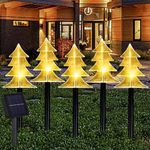 YUTONG Outdoor Christmas Solar Stake Lights,Set of 5 Pack Waterproof Landscape Christmas Tree Lights,Warm White LED Lights for Yard Lawn Patio Walkway Decor Xmas Ornament Gifts