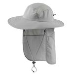 Home Prefer Mens UPF 50+ Sun Protection Cap Wide Brim Fishing Hat with Neck Flap (Light Gray)