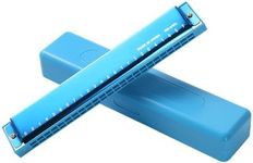 MOSEN 24-Hole C Key Tremolo Harmonica for Beginners & Professionals, Full Scale Markings, Includes Hard Case, Velvet Storage Bag & Cleaning Cloth, Phosphor Bronze Reeds (Blue)