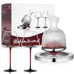 Luxury Glass Wine Decanter Set with 2 Crystal Glasses - 1500ml 360° Rotating Design for Fast Aeration, Lead-Free Red Wine Carafe Gift Box for Wedding, Anniversary, Retirement, Wine Enthusiasts