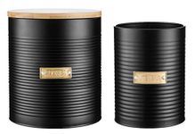 Typhoon Otto Utensil Pot and Airtight Biscuit/Cookie Storage Canister with Bamboo Lid, Set of 2, Black/Gold