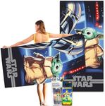 Star Wars Mandalorian Bath Pool Beach Towel Set - 40" x 72" Giant Baby Yoda Towel with Stickers, More | Mandalorian Yoda Bathroom Decor