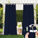 Duronet Waterproof & Sun Blockage 90% Detachable Sticky Tab Top Privacy Protect Curtains for Patio Doorway Porch Lawn Balcony Outdoor Use (Navy Blue 4.5X5.5 Feet)(1 Piece Curtains)