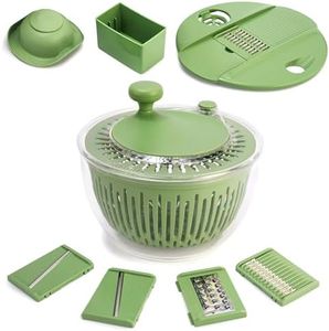 SUSTEAS Salad Spinner Large, Vegetables Wash Bowl, Fruits & Herb Lettuce Dryer with 5 Blade Slicer Egg Yolk Strainer Shredder for Efficient Salad Preparation and Food Washing, 4.25Qt