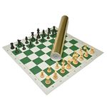 Full Size, Premium Quality, Regulation Chess Set, 20” x 20”, Roll Up Board With Golden Storage Tube, Single Weight Chess Pieces