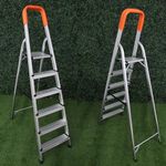 Lightweight 6 Step Ladder 67.75’’ (167 cm), 330.6 lbs (150 kg) Max Load - Aluminium, Portable, Heavy Duty Folding Stepladder with Non-Slip Wide Steps - Tall, Compact, and Functional