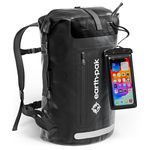 Earth Pak Waterproof Backpack Heavy Duty Roll-Top Closure with Easy Access Front-Zippered Pocket and Cushioned Padded Back Panel for Comfort with Waterproof Phone Case (Black, 35L)