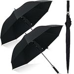 Weewooday 2 Pcs Golf Umbrella Windproof Extra Large 47.2 Inch, Automatic Open, Black Golf Brolly Sports Wind Resistant, UV Protection Waterproof Stick Umbrellas for Rain Sun Wedding (Black)