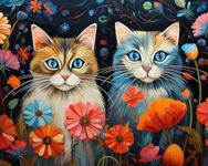 TISHIRON Two Cats in Colorful Flower Field Painting Paint by Numbers for Adults, Oil Painting DIY Digital Art Artwork with 3 Paintbrushes and Acrylic Paint 16x20 Inch (Without Frame)