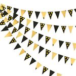 39 Ft Black and Gold Foil Polka Dot Pennant Banner Paper Triangle Flags Bunting Garland Streamer for Wedding Baby Bridal Shower Birthday Bachelorette Engagement Anniversary New Year Party Decorations