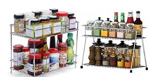 Cri8Hub 2 Pcs Heavy Big Size Stainless Steel 2 Layer Kitchen Spice Rack| Modular Kitchen Storage Rack | Kitchen Organizer Multipurpose Storage Shelf/Rack (Spice Rack)