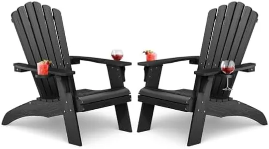 Cecarol Oversized Adirondack Chair Set of 2, Outdoor Fire Pit Chair with Cup Holder, Adirondack Patio Chair Weather Resistant for Outside, Porch, Lawn, Garden- AC01, Black(Wood Grain)