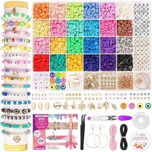 5800 PCS Clay Beads Bracelet Making Kit, 24 Colors Flat Preppy Beads for Friendship Jewelry Making, Polymer Heishi Beads with Charms DIY Arts and Crafts Birthday Gifts Toys for Teen Girls Age 6+