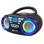 KLIM B3 Portable CD Player - NEW 2024 - FM Radio CD MP3 Bluetooth AUX USB RGB Lights - CD Boombox - Wired and Wireless Mode with Rechargeable Batteries - Upgraded CD Laser Lens - Digital EQ - Blue