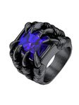 Bestyle Chunky Gothic Black Dragon Ring with Blue Gemstone Retro Big Men Goth Signet Ring Synthetic Blue Sapphire Ring for Men, Trendy Vintage Black Ring for Men, Size 14