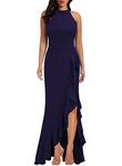 WOOSEA Women's High Neck Split Bodycon Mermaid Evening Cocktail Long Dress, Navy Blue, L