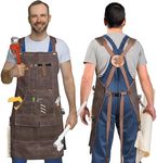 Lumil Woodworking Apron for Men, Waxed Canvas Tool Carpenters Machinist Workshop Apron, Brown