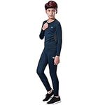 MeetHoo Thermal Underwear Set for Boys, Fleece Lined Long Johns Soft Compression Base Layer for Kids (Size 8-16 Years) (Blue, Medium)