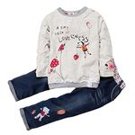 ZHUANNIAN Baby Girls Long Sleeve Sweater Top and Jeans Outfit Set (18-24 Months) Grey