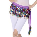 PRATIKA Belly Dance Chiffon Hip Scarf Wrap Belt Tribal Coin Sash Gold Coins | Women's Belly Dancing Belt Colorful Waist Chain Belly Dance Hip Scarf Belt (Purple)