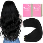 YoungSee Sew in Hair Extensions Real Human Hair Jet Black Double Weft Hair Extensions Black Sew in Hair Extensions Human Hair Black Human Hair Extensions Sew in Black Hair Weft Extensions 20Inch 100G