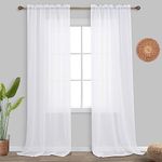 KOUFALL 108 Inch Long White Sheer Curtains,Rod Pocket Linen Look 9 FT High Ceiling Large Window Curtain Drapes 108 Inches Long 2 Panels