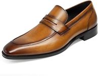 GIFENNSE Men's Dress Shoes Slip-On Loafers Formal Leather Shoes for Men, Brown, 11
