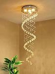 AGV LIGHTING Crystal Chandelier, Spiral Raindrop Chandelier Light, Modern Pendant Chandelier Lighting with 4-Lights, H50" x D16" Large Chandelier