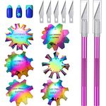 6 Pieces French Nail Trimmer Stainless Steel French Tip Cutters Smile Line Cutter Edge Manicure DIY Plate Module with 2 Handles French Tip Cutting Knife and 5 Spare Blades for Acrylic Nails (Colorful)