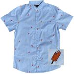 Molokai Surf Button Down Slim Fit Hawaiian Short Sleeve Shirts, Ice Cream, Large