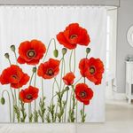 Feelyou Poppy Floral Shower Curtain for Girls Women Red Flower Pattern Bath Curtain Chic Botanical Print Bathroom Shower Curtain Set Bathtubs Decor Stalls Waterproof Curtain 72"x78"