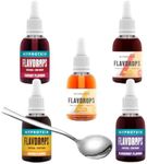 Flavour Drops Flavdrops Fruit Bundle with TinTastic Spoon, Cherry, Blueberry, Strawberry, Peach, and Mango 50ml Each - Pack of 5 - Zero Calories