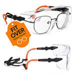 SAFEYEAR Over-Glasses SG009 Work Glasses Safety Goggles Eyewear Eyeglasses for Eye Protection with Clear Plastic Lenses and Adjustable glasses cord for Comfortable Fit，for Welding Grinding Chemical