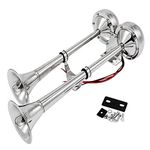 YIYIDA 24V Stainless Steel Vehicle Horn, Super Loud 160DB Car Truck Motorcycle Boat Horn Kit, Universal Fit, Rustproof, 304 Silver, Double Tube, 1.5M Power Cord, Includes Installation Hardware