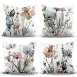 4 Pack Throw Pillow Covers 18 x 18 Inch, Decorative Pillow Covers, Double Sided Printing Soft Short Velour Cushion Covers, Flower Outdoor Home Decor for Couch Sofa Chair Bedroom Car, 45 x 45 cm