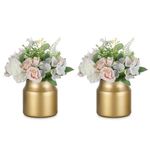 NUPTIO Small Gold Vase Centrepieces: 2 Pcs 10.7cm Vintage Flower Vases for Wedding Table Christmas Centerpiece - Metal Flower Pots for Living Dining Garden Decoration