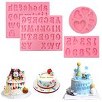 4 Pcs Letter Silicone Molds for Chocolate, AFUNTA Number Candy Molds Silicone Love Heart Fondant Molds Uppercase Lowercase Alphabet Molds for Making Biscuit Ice Cube Tray