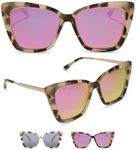 DIFF Becky II Designer Oversized Cat Eye Sunglasses for Women UV400, Cream Tortoise + Pink Mirror