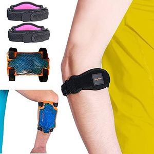 BodyMoves Tennis Elbow Brace (2 Pack) Plus hot and Cold Gel Pack (Sporty Pink)