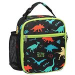 Bagseri Lunch Bag for Kids, Insulated Lunch Bag for Boys, Portable Lunch Cooler Bag for School, with Bottle Holder, Water-Resistant Lining, Black Dinosaur