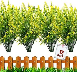 HBell - 12 mazzi di fiori artificiali per esterni, resistenti ai raggi UV, in finta plastica, per interni, esterni, piante da appendere, veranda, finestre, casa, fattoria, colore: giallo