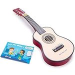 New Classic Toys NCT-0344 Wooden Guitar Toy for Toddlers 3 Boys and Girls Baby Gifts, Kids Musical Instruments for Childrens Three Year Old Inclusive Musicbook, Naturel