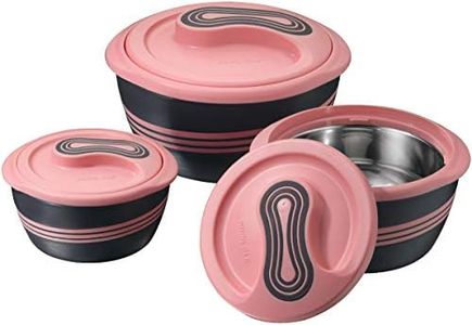 Pinnacle Thermoware Insulated Casserole Dish With Lid 3 Pc. Set 2.6/1.5/1 Qt. Hot Pot Food Warmer/Cooler Thermal Soup/Salad Serving Bowl- Stainless Steel Hot Food Container Pink