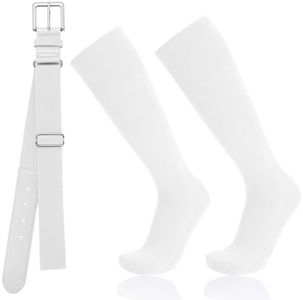 Baseball Socks and Belt Combo for Youth Adult - Softball Socks and Belt for Boys and Girls (White)